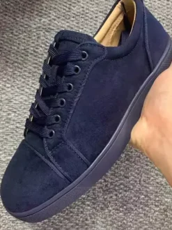 Men's Black Sneakers Round Toe Lace Up Skate Sneakers