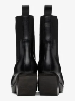 Men's Black Square Toe zigzag rubber sole rear pull tab elasticized side panels High Heel Boots Chelsea Prom Party Boots