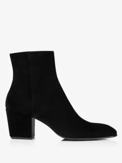 Men's Black Suede Chelsea Round Toe Slip-On Suede Block Heel Black Dress Boots