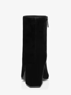 Men's Black Suede Chelsea Round Toe Slip-On Suede Block Heel Black Dress Boots