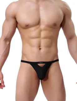 Men's Black Thong Lycra Spandex Two Tone Sexy Briefs