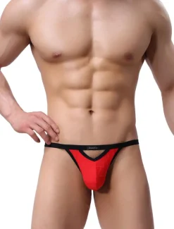 Men's Black Thong Lycra Spandex Two Tone Sexy Briefs