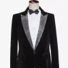 Men's Black Velvet Shiny Blazer Stage Performance Suit Jacket
