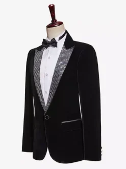 Men's Black Velvet Shiny Blazer Stage Performance Suit Jacket