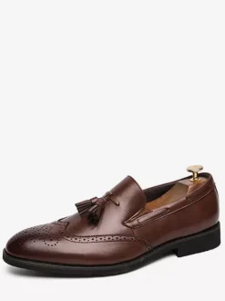 Mens Black Wingtip Tassel Loafer Slip-On Prom Party Wedding Shoes