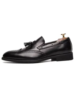 Mens Black Wingtip Tassel Loafer Slip-On Prom Party Wedding Shoes