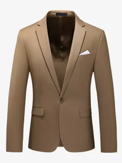 Men's Blazer Suit Jacket Khaki Slim Fit One Button Blazer Elegant Wedding Chic Jacket