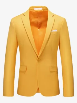 Men's Blazer Suit Jacket Khaki Slim Fit One Button Blazer Elegant Wedding Chic Jacket