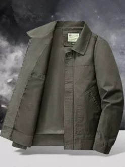 Men’s Bomber Jacket Turndown Collar Long Sleeve Side Pockets Corduroy Jacket