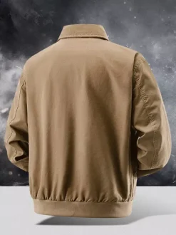 Men’s Bomber Jacket Turndown Collar Long Sleeve Side Pockets Corduroy Jacket