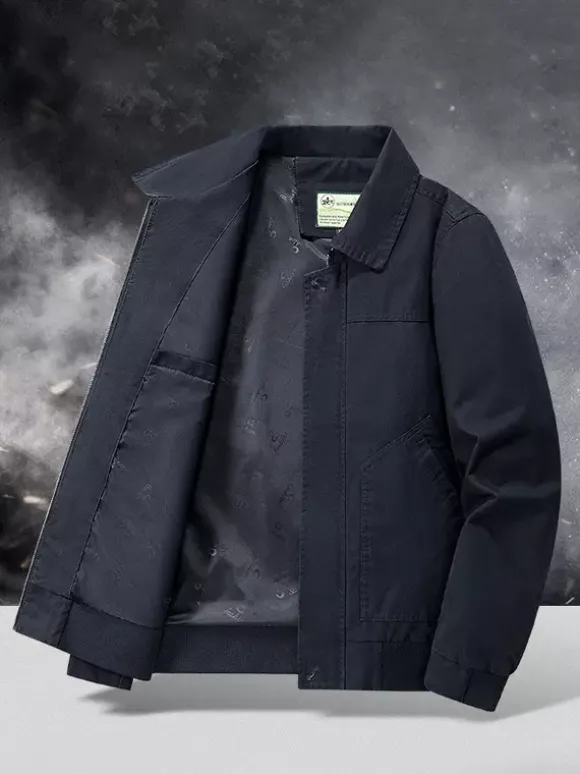 Men’s Bomber Jacket Turndown Collar Long Sleeve Side Pockets Corduroy Jacket