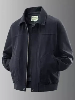 Men’s Bomber Jacket Turndown Collar Long Sleeve Side Pockets Corduroy Jacket