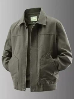 Men’s Bomber Jacket Turndown Collar Long Sleeve Side Pockets Corduroy Jacket