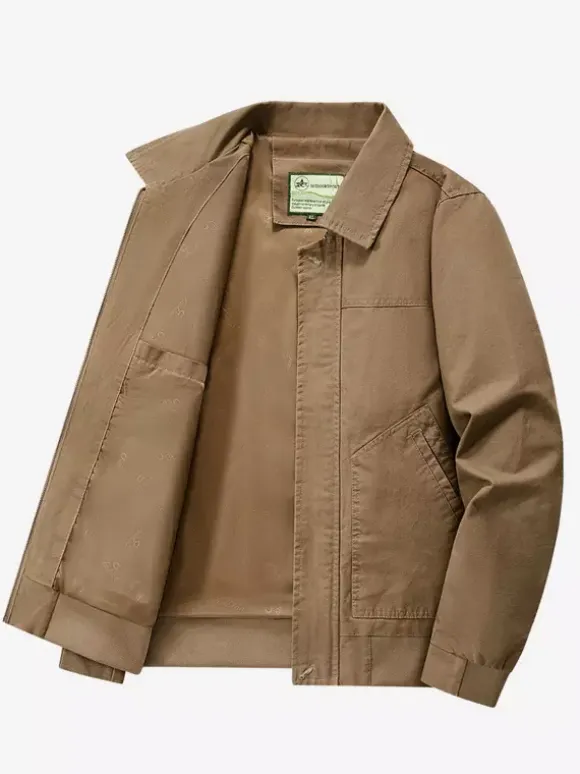 Men’s Bomber Jacket Turndown Collar Long Sleeve Side Pockets Corduroy Jacket