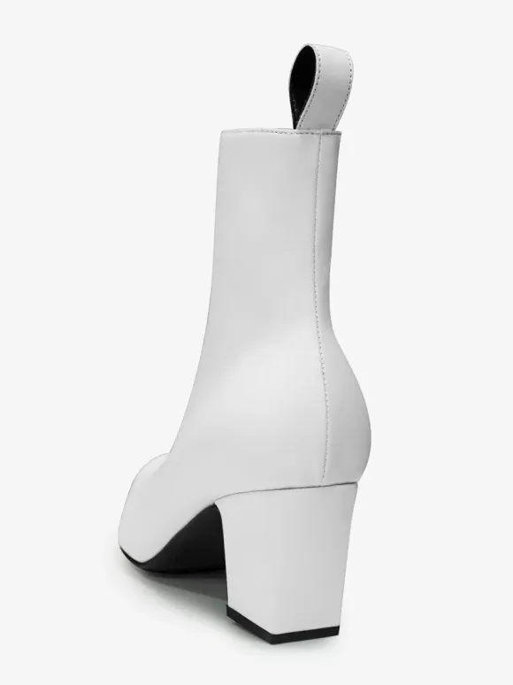 Mens Boots Block Heel Black Pointed Toe Rock Style Dress Short Boots