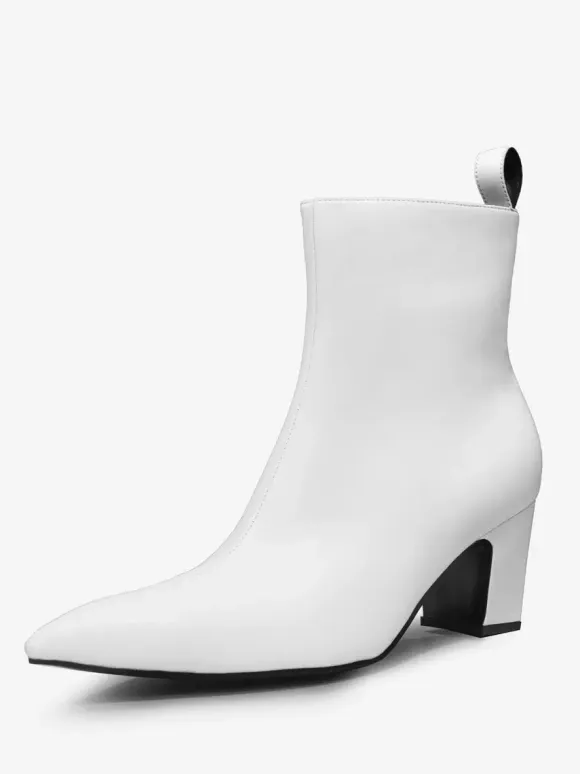Mens Boots Block Heel Black Pointed Toe Rock Style Dress Short Boots