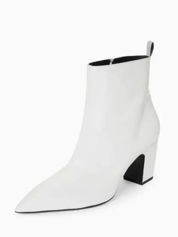 Mens Boots Block Heel Black Pointed Toe Rock Style Dress Short Boots