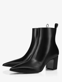Mens Boots Block Heel Black Pointed Toe Rock Style Dress Short Boots