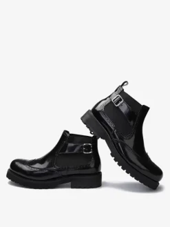 Men's Boots Chelsea Boots Black Cowhide Round Toe Rivets Ankle Short Boots