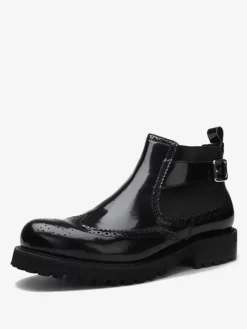 Men's Boots Chelsea Boots Black Cowhide Round Toe Rivets Ankle Short Boots