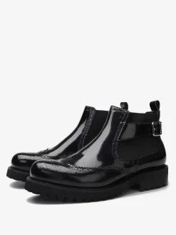 Men's Boots Chelsea Boots Black Cowhide Round Toe Rivets Ankle Short Boots