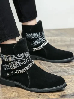 Men's Boots Chelsea Boots Black Round Toe Chains