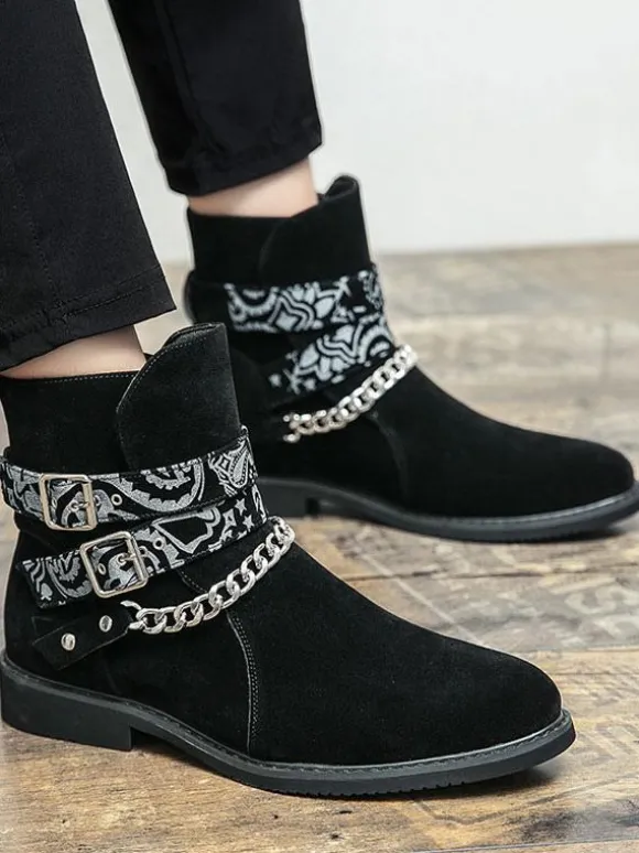 Men's Boots Chelsea Boots Black Round Toe Chains