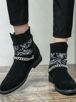 Men's Boots Chelsea Boots Black Round Toe Chains