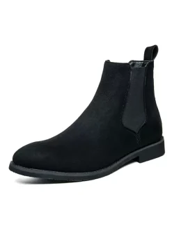 Men's Boots Chelsea Boots Black Suede Leather Round Toe
