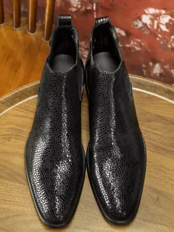 Men's Boots Chelsea Boots Black Cowhide Round Toe Dress Boots