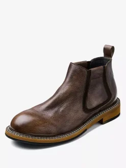 Men's Boots Chelsea Boots Black Cowhide Round Toe Short Ankle Boots