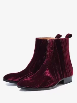 Men's Boots Chelsea Boots Burgundy Velvet Round Toe Ankle Dress Boots