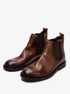Men's Boots Chelsea Boots Coffee Brown Cowhide Round Toe Ankle Boots