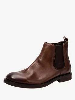 Men's Boots Chelsea Boots Coffee Brown Cowhide Round Toe Ankle Boots