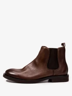 Men's Boots Chelsea Boots Coffee Brown Cowhide Round Toe Ankle Boots