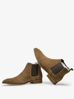 Men's Boots Chelsea Boots Khaki Cowhide Round Toe Ankle Short Boots