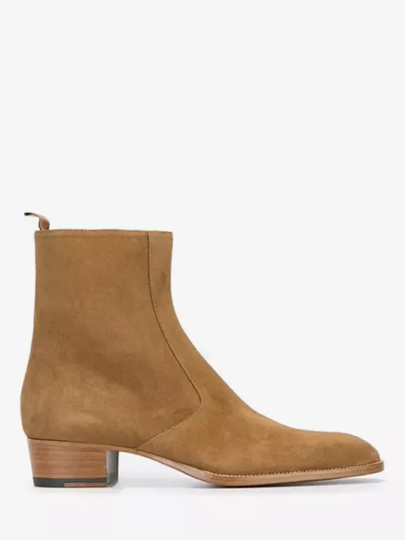 Men's Boots Chelsea Boots Orange Leather Square Toe Ankle Short Boots