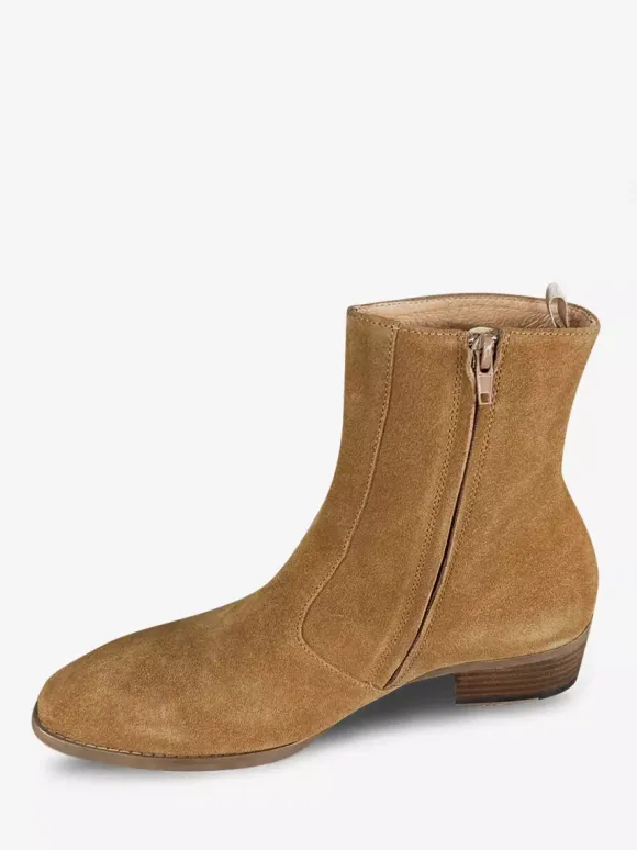 Men's Boots Chelsea Boots Orange Leather Square Toe Ankle Short Boots