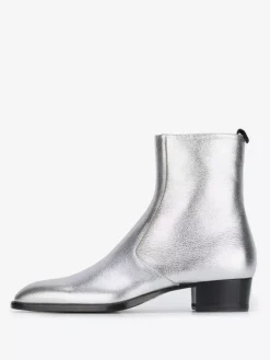 Men's Boots Chelsea Boots Silver Cowhide Round Toe Ankle Dress Boots