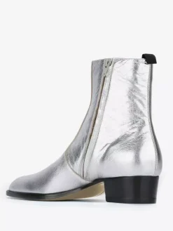 Men's Boots Chelsea Boots Silver Cowhide Round Toe Ankle Dress Boots