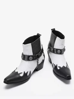 Men's Boots Chelsea Boots White Cowhide Square Toe Chains Ankel Short Boots