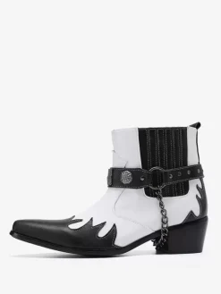 Men's Boots Chelsea Boots White Cowhide Square Toe Chains Ankel Short Boots