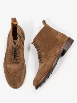 Men's Boots lace Up Ankle Work Boots Coffee Brown Cowhide Round Toe Boots