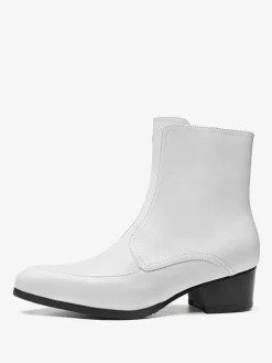 Mens Boots Slip On Pointed toe Zipper mid heel Ankle Boots