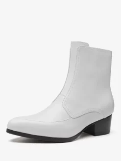 Mens Boots Slip On Pointed toe Zipper mid heel Ankle Boots