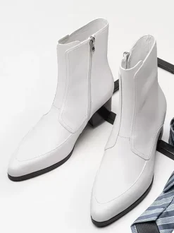 Mens Boots Slip On Pointed toe Zipper mid heel Ankle Boots
