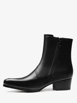 Mens Boots Slip On Pointed toe Zipper mid heel Ankle Boots