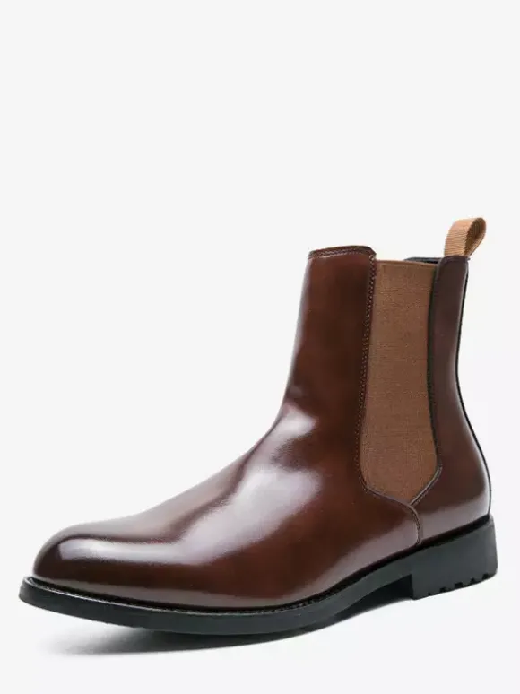 Mens Boots Slip-on Pointed Toe Low Heels Chelsea Boots Black Classic Leather Short Boots