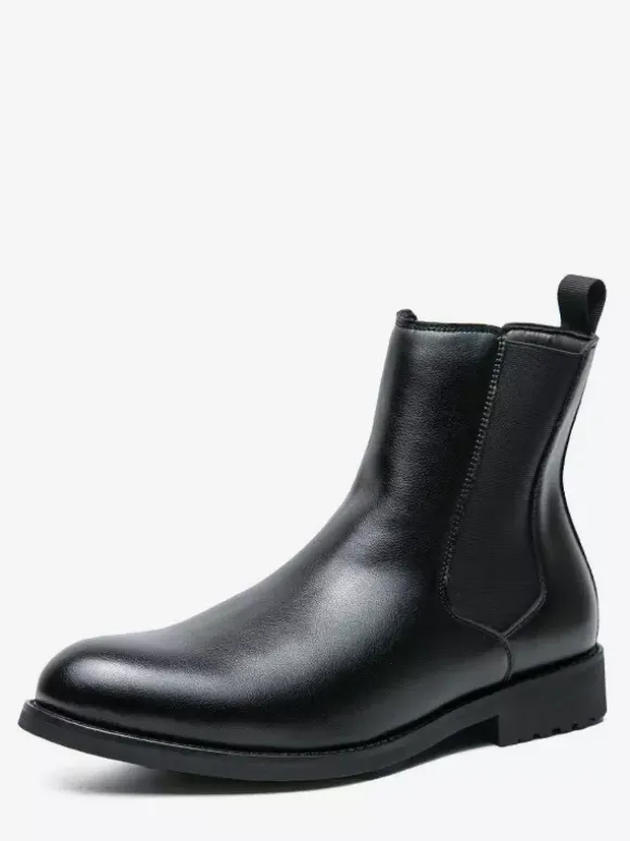 Mens Boots Slip-on Pointed Toe Low Heels Chelsea Boots Black Classic Leather Short Boots