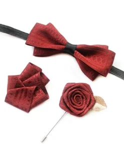 Men's Bowties - Lapel Flower - Pocket Square 3 Piece Set